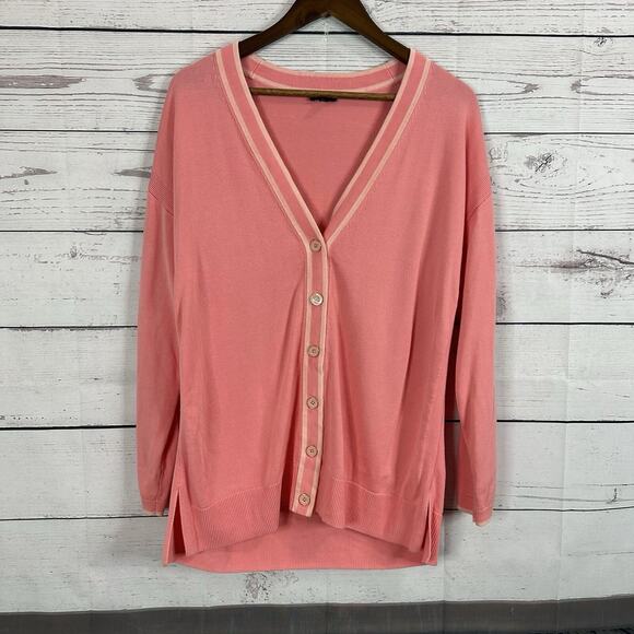 Talbots Sweater Womens Large Pink Button Cardigan Stretch Office Casual Vneck - Picture 1 of 15
